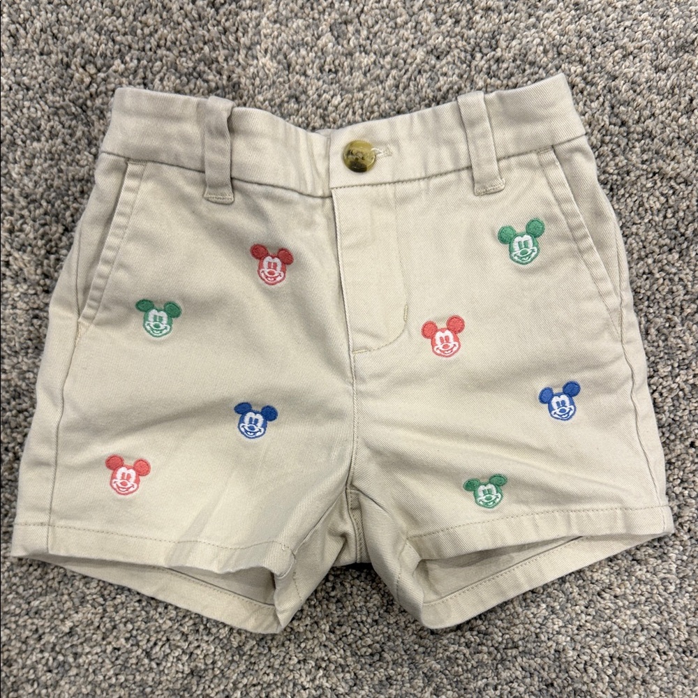 Janie and Jack Beige Shorts with Colorful Embroidery with Mickey Mouse
